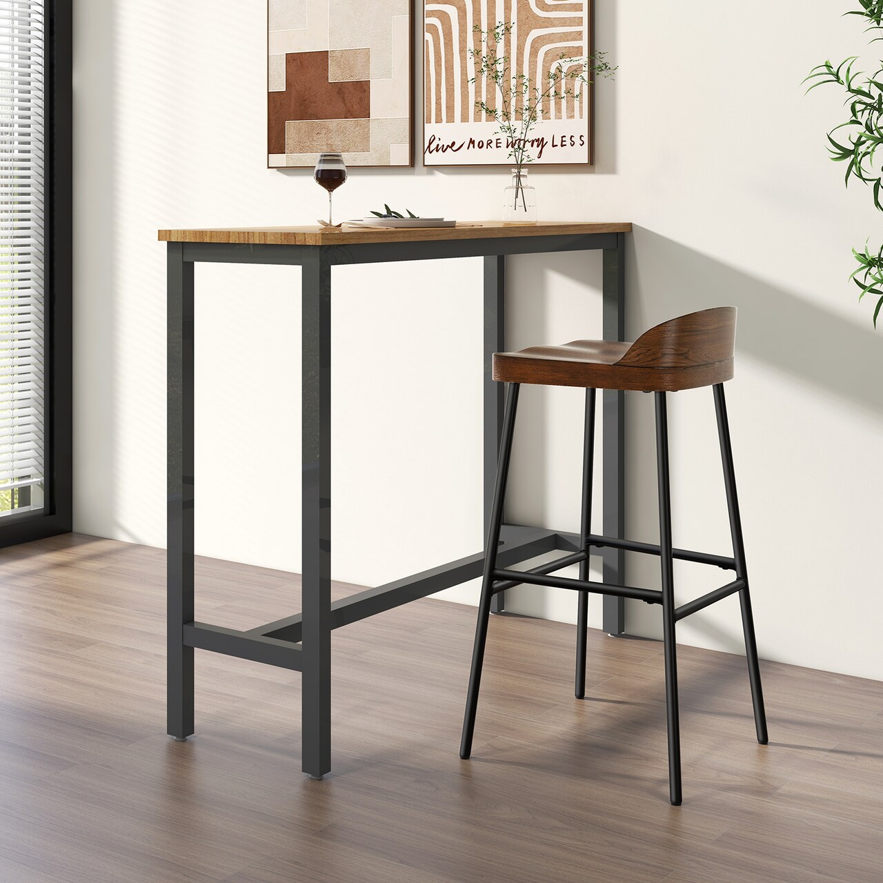 Set Of 1/2 29 Inch Industrial Bar Stools With Low Back And Footrests-1 Piece